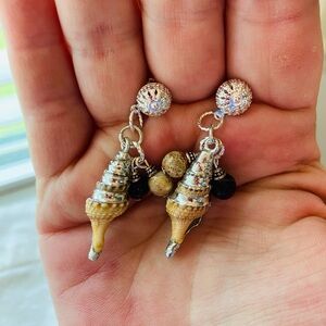 Elegant Handmade Shell and Bead Pierced Dangle Earrings